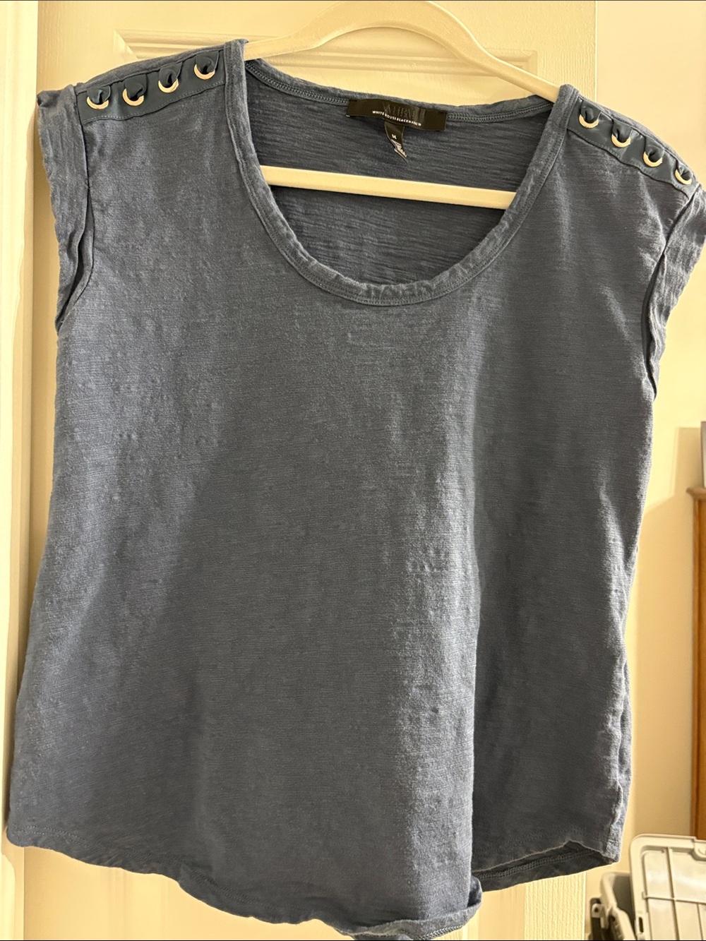White House Black Market Washed Slate Blue Eyelet Shoulder Tank